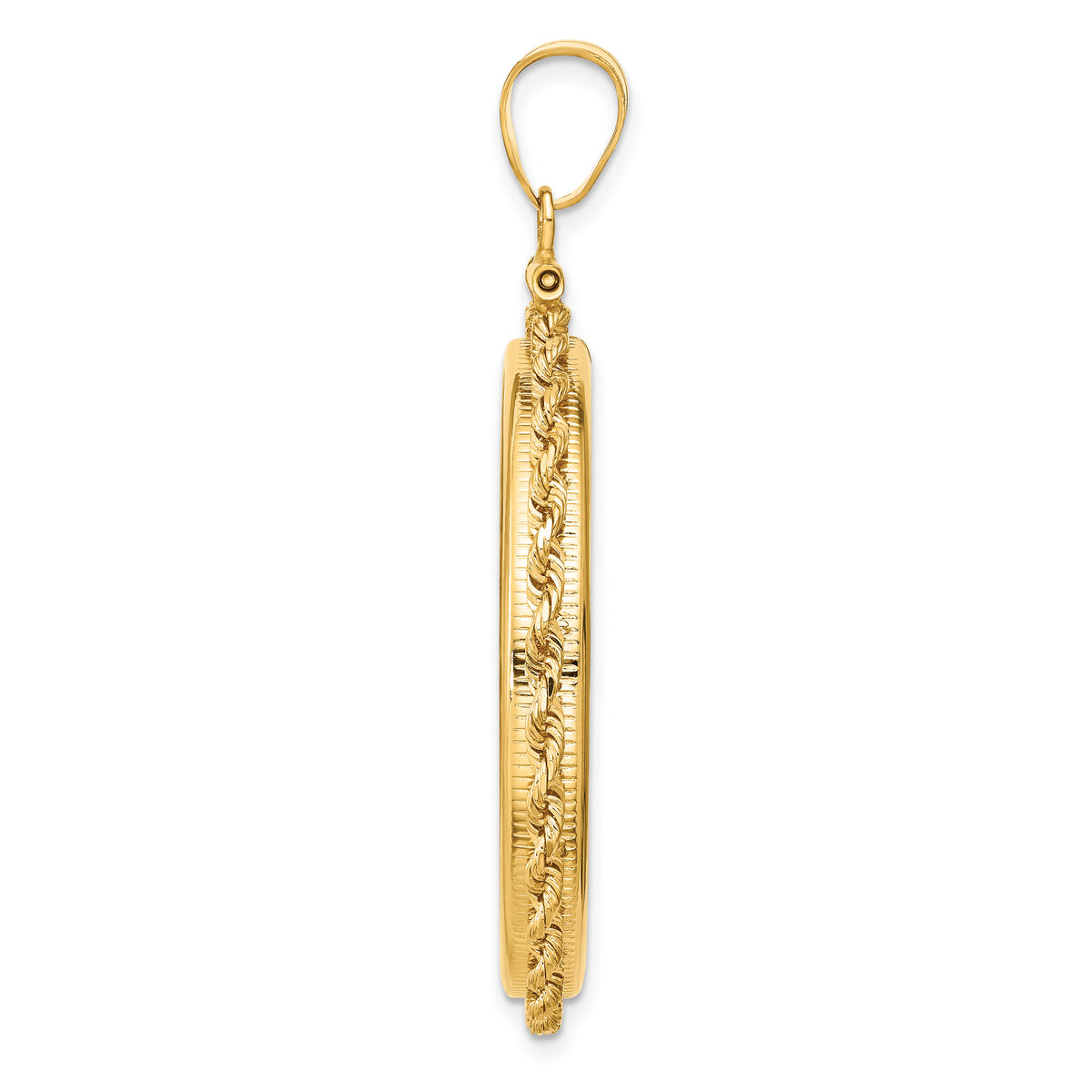 14K Yellow Gold 32.7 mm Coin Bezel Holder Pendant Charm Diamond Cut Rope Edge 1 oz American Eagle Cat Krugerrand Screw Top