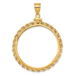 Charger l'image dans la galerie, 14K Yellow Gold 32.7 mm Coin Bezel Holder Pendant Charm Diamond Cut Rope Edge 1 oz American Eagle Cat Krugerrand Screw Top
