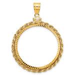 Charger l'image dans la galerie, 14K Yellow Gold 32.7 mm Coin Bezel Holder Pendant Charm Diamond Cut Rope Edge 1 oz American Eagle Cat Krugerrand Screw Top
