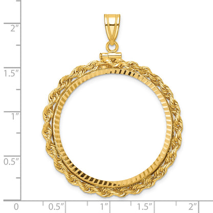 14K Yellow Gold 34.2 mm Coin Bezel Holder Pendant Charm Diamond Cut Rope Edge US $20 Dollar Liberty Saint-Gaudens Screw Top