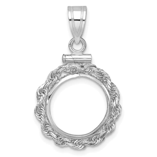 14K White Gold 13 mm Coin Bezel Holder Pendant Charm Rope Edge US $1 Dollar Type 1 and 2 Peso Screw Top