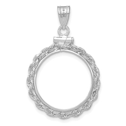 14K White Gold 17.8 mm Coin Bezel Holder Pendant Charm Rope Edge US $2.50 Dollar Liberty Indian Barber Dime Mercury Dime Screw Top