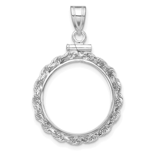 14K White Gold 17.8 mm Coin Bezel Holder Pendant Charm Rope Edge US $2.50 Dollar Liberty Indian Barber Dime Mercury Dime Screw Top
