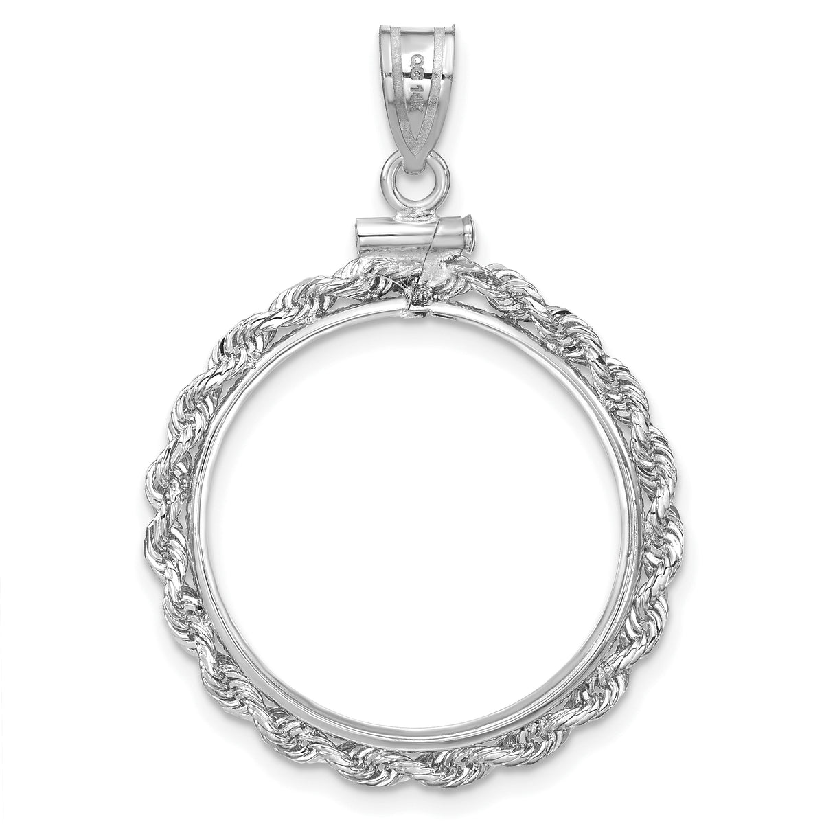 14K White Gold 22 mm Coin Bezel Holder Pendant Charm Rope Edge 1/4 oz American Eagle Panda 2 Rand US $5 Jamestown Screw Top