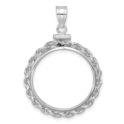 14K White Gold 22 mm Coin Bezel Holder Pendant Charm Rope Edge 1/4 oz American Eagle Panda 2 Rand US $5 Jamestown Screw Top
