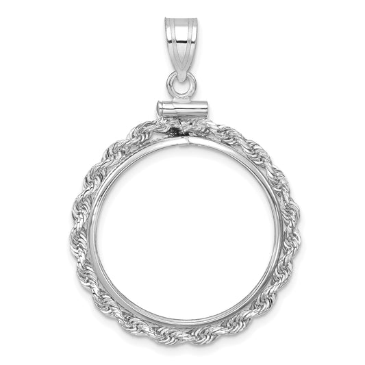 14K White Gold 22 mm Coin Bezel Holder Pendant Charm Rope Edge 1/4 oz American Eagle Panda 2 Rand US $5 Jamestown Screw Top