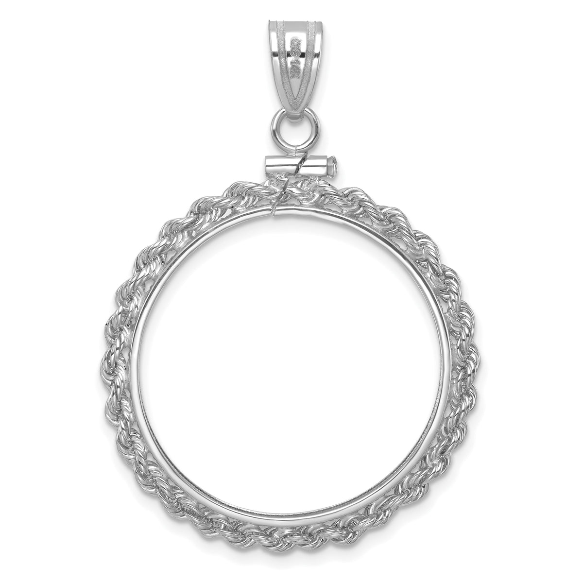 14K White Gold 27 mm Coin Bezel Holder Pendant Charm Rope Edge 1/2 oz American Eagle Panda US $10 Dollar Liberty Indian Screw Top