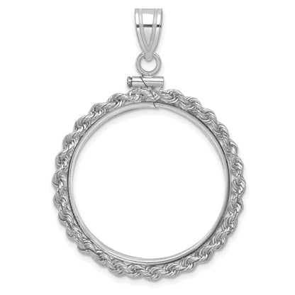 14K White Gold 27 mm Coin Bezel Holder Pendant Charm Rope Edge 1/2 oz American Eagle Panda US $10 Dollar Liberty Indian Screw Top