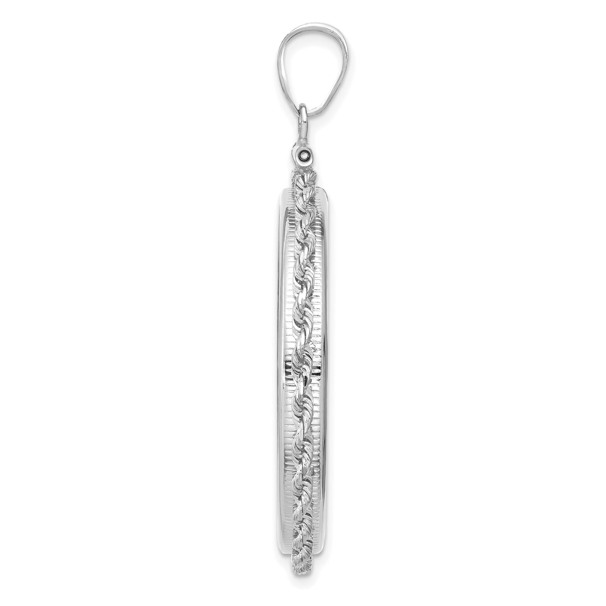 14K White Gold 32.7 mm Coin Bezel Holder Pendant Charm Rope Edge 1 oz American Eagle Cat Krugerrand Screw Top