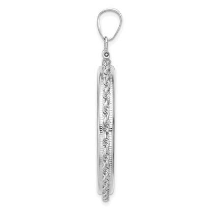 14K White Gold 32.7 mm Coin Bezel Holder Pendant Charm Rope Edge 1 oz American Eagle Cat Krugerrand Screw Top