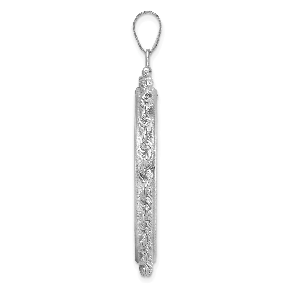 14K White Gold 37 mm Coin Bezel Holder Pendant Charm Rope Edge 50 Peso Screw Top