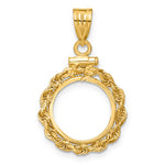 Charger l'image dans la galerie, 14K Yellow Gold 13 mm Coin Bezel Holder Pendant Charm Rope Edge US $1 Dollar Type 1 and 2 Peso Screw Top
