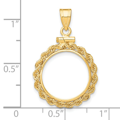 14K Yellow Gold 15 mm Coin Bezel Holder Pendant Charm Rope Edge US $1 Dollar Type 2 Screw Top