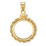 Lade das Bild in den Galerie-Viewer, 14K Yellow Gold 16.5 mm Coin Bezel Holder Pendant Charm Rope Edge 1/10 oz American Eagle Krugerrand Screw Top
