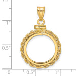 Lade das Bild in den Galerie-Viewer, 14K Yellow Gold 16.5 mm Coin Bezel Holder Pendant Charm Rope Edge 1/10 oz American Eagle Krugerrand Screw Top
