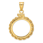 Lade das Bild in den Galerie-Viewer, 14K Yellow Gold 16.5 mm Coin Bezel Holder Pendant Charm Rope Edge 1/10 oz American Eagle Krugerrand Screw Top
