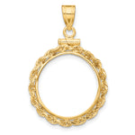 將圖片載入圖庫檢視器 14K Yellow Gold 17.8 mm Coin Bezel Holder Pendant Charm Rope Edge US $2.50 Dollar Liberty Indian Barber Dime Mercury Dime Screw Top
