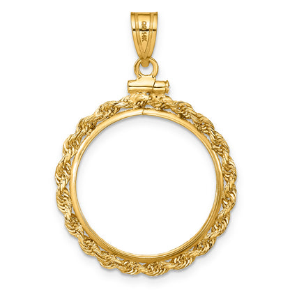 14K Yellow Gold 21.6 mm Coin Bezel Holder Pendant Charm Rope Edge US $5 Dollar Liberty Indian Statue of Liberty Bald Eagle Congressional Screw Top
