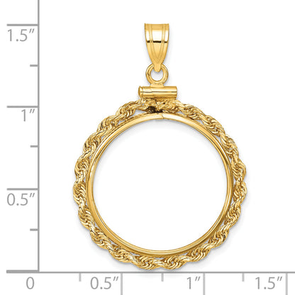 14K Yellow Gold 22 mm Coin Bezel Holder Pendant Charm Rope Edge 1/4 oz American Eagle Panda 2 Rand US $5 Jamestown Screw Top