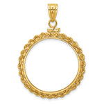 Indlæs billede til gallerivisning 14K Yellow Gold 25 mm Coin Bezel Holder Pendant Charm Rope Edge 1/2 oz Maple Leaf Australian Nugget Kangaroo Koala Screw Top
