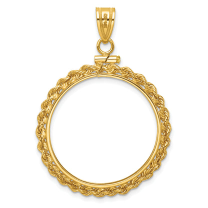 14K Yellow Gold 27 mm Coin Bezel Holder Pendant Charm Rope Edge 1/2 oz American Eagle Panda US $10 Dollar Liberty Indian Screw Top