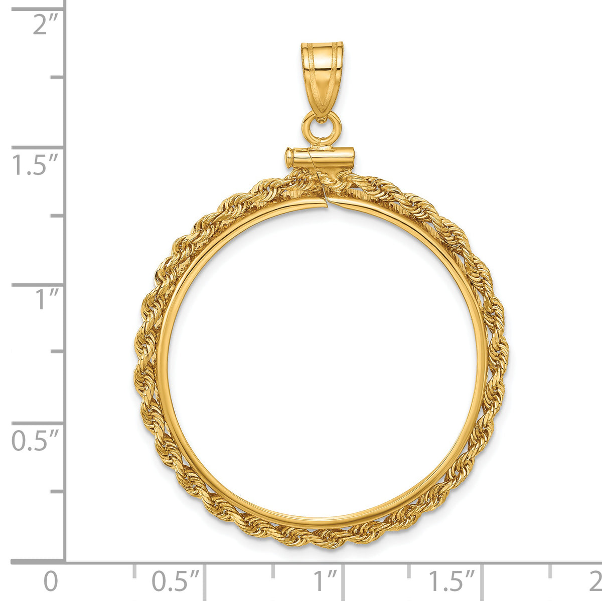14K Yellow Gold 30 mm Coin Bezel Holder Pendant Charm Rope Edge 1 oz Maple Leaf 1/2 oz Cat Screw Top