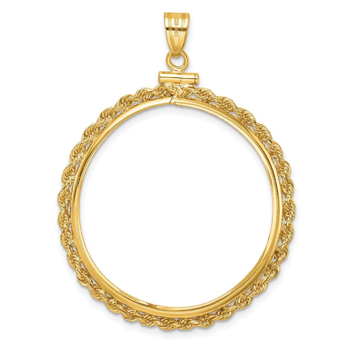 14K Yellow Gold 32 mm Coin Bezel Holder Pendant Charm Rope Edge Old US Series 1 oz Panda Australian Nugget Kangaroo Koala Screw Top