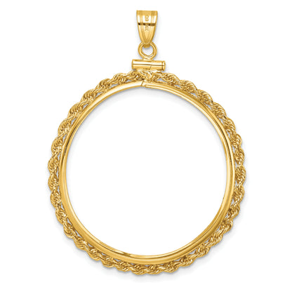 14K Yellow Gold 32 mm Coin Bezel Holder Pendant Charm Rope Edge Old US Series 1 oz Panda Australian Nugget Kangaroo Koala Screw Top