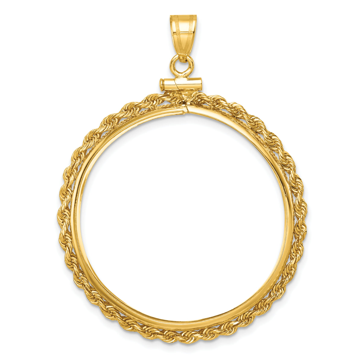 14K Yellow Gold 32 mm Coin Bezel Holder Pendant Charm Rope Edge Old US Series 1 oz Panda Australian Nugget Kangaroo Koala Screw Top