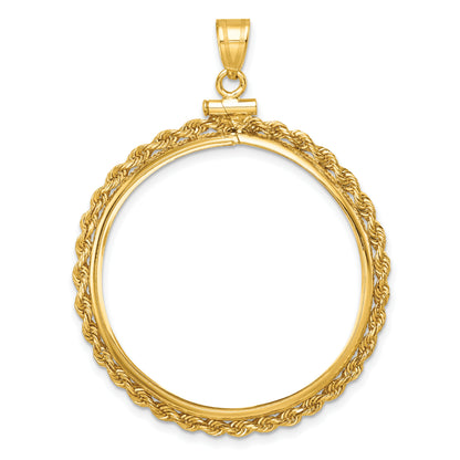 14K Yellow Gold 32 mm Coin Bezel Holder Pendant Charm Rope Edge Old US Series 1 oz Panda Australian Nugget Kangaroo Koala Screw Top