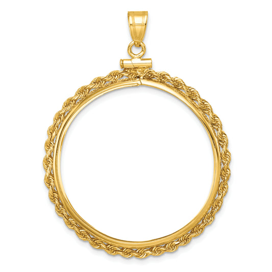 14K Yellow Gold 32 mm Coin Bezel Holder Pendant Charm Rope Edge Old US Series 1 oz Panda Australian Nugget Kangaroo Koala Screw Top