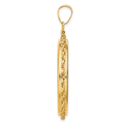 14K Yellow Gold 32.7 mm Coin Bezel Holder Pendant Charm Rope Edge 1 oz American Eagle Cat Krugerrand Screw Top