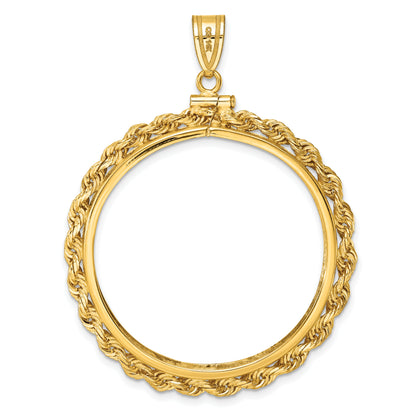 14K Yellow Gold 34.2 mm Coin Bezel Holder Pendant Charm Rope Edge US $20 Dollar Liberty Saint-Gaudens Screw Top