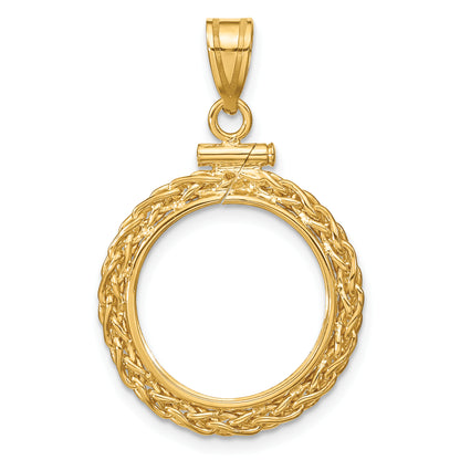 14K Yellow Gold 16 mm Coin Bezel Holder Pendant Charm Wheat Chain 1/10 oz Maple Leaf Philharmonic Australian Nugget Kangaroo Screw Top