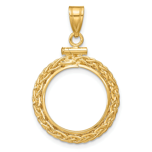 14K Yellow Gold 16 mm Coin Bezel Holder Pendant Charm Wheat Chain 1/10 oz Maple Leaf Philharmonic Australian Nugget Kangaroo Screw Top
