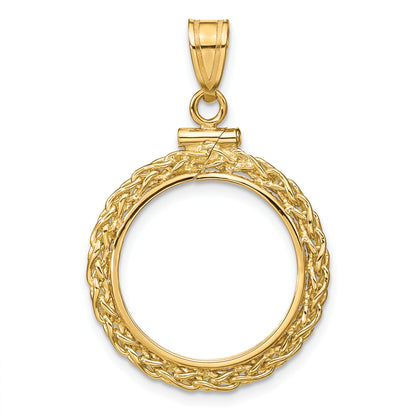 14K Yellow Gold 17.8 mm Coin Bezel Holder Pendant Charm Wheat Chain US $2.50 Dollar Liberty Indian Barber Dime Mercury Dime Screw Top