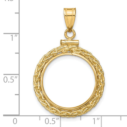 14K Yellow Gold 17.8 mm Coin Bezel Holder Pendant Charm Wheat Chain US $2.50 Dollar Liberty Indian Barber Dime Mercury Dime Screw Top