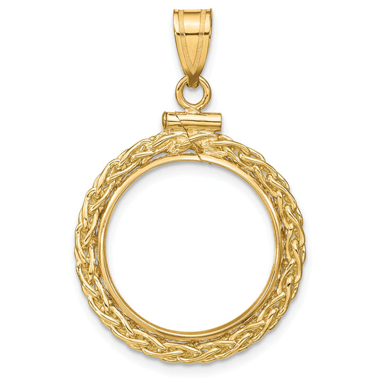 14K Yellow Gold 17.8 mm Coin Bezel Holder Pendant Charm Wheat Chain US $2.50 Dollar Liberty Indian Barber Dime Mercury Dime Screw Top