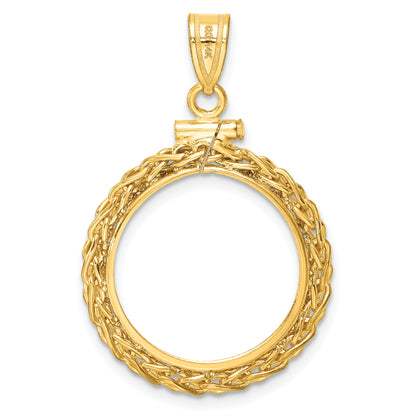 14K Yellow Gold 18 mm Coin Bezel Holder Pendant Charm Wheat Chain US Dime 1/10 oz Panda Cat Screw Top