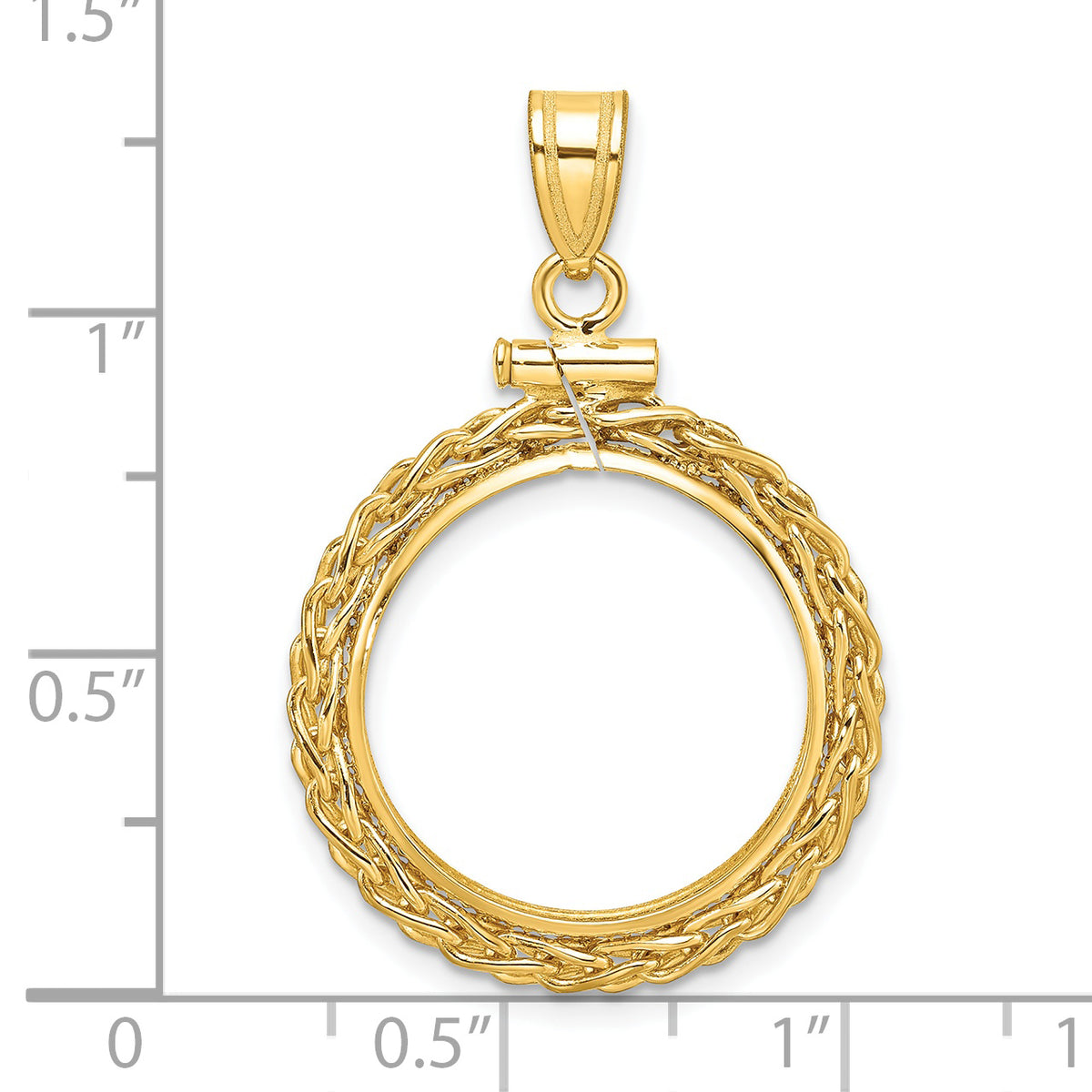 14K Yellow Gold 18 mm Coin Bezel Holder Pendant Charm Wheat Chain US Dime 1/10 oz Panda Cat Screw Top