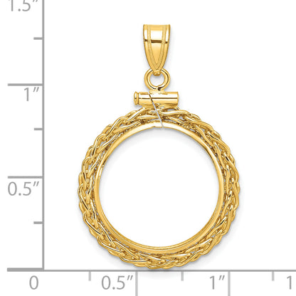 14K Yellow Gold 18 mm Coin Bezel Holder Pendant Charm Wheat Chain US Dime 1/10 oz Panda Cat Screw Top
