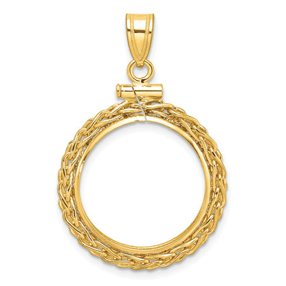 14K Yellow Gold 18 mm Coin Bezel Holder Pendant Charm Wheat Chain US Dime 1/10 oz Panda Cat Screw Top