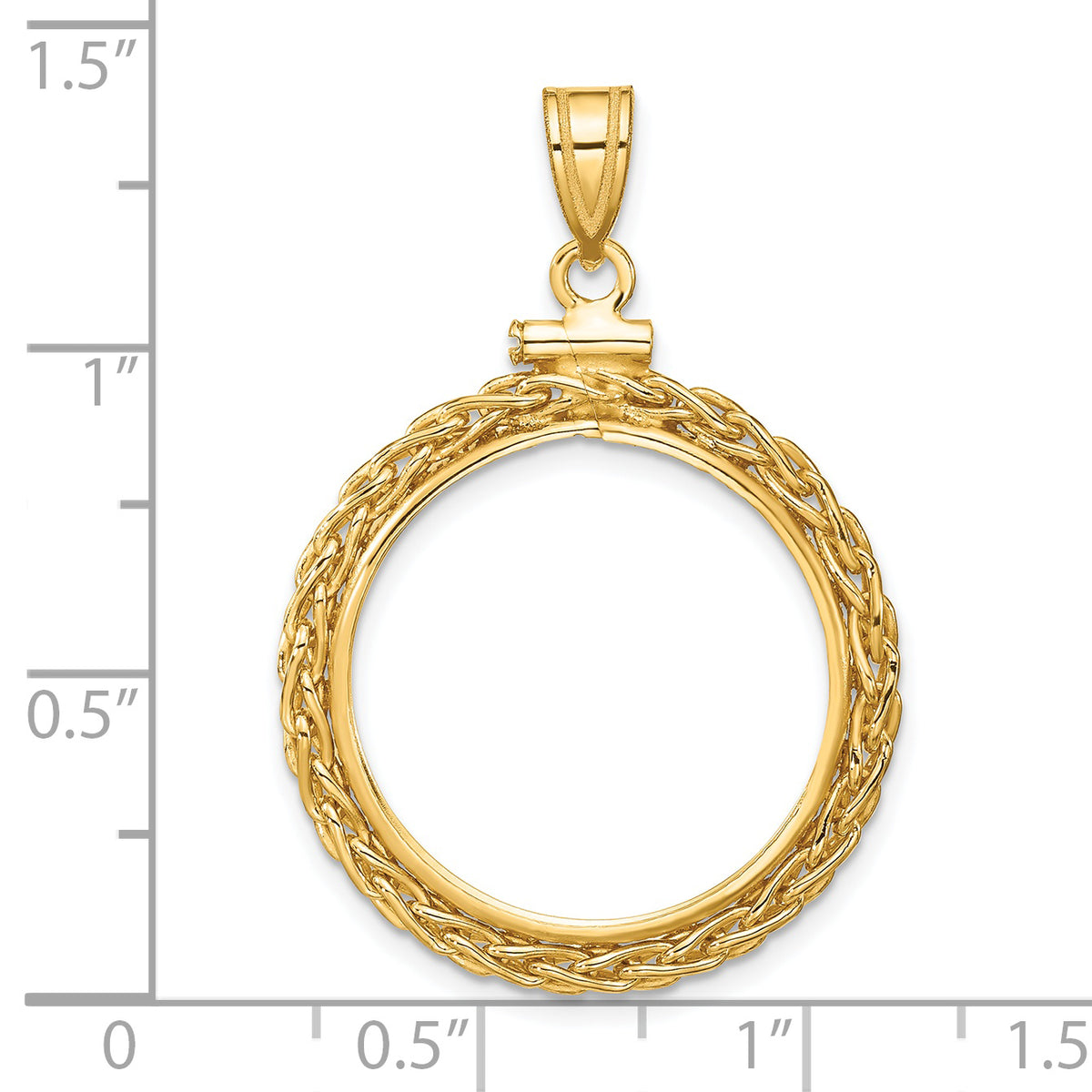 14K Yellow Gold 20.2 mm Coin Bezel Holder Pendant Charm Wheat Chain 1/4 oz Gold Maple Leaf Screw Top