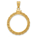 將圖片載入圖庫檢視器 14K Yellow Gold 21.6 mm Coin Bezel Holder Pendant Charm Wheat Chain US $5 Dollar Liberty Indian Statue of Liberty Bald Eagle Congressional Screw Top

