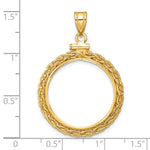 將圖片載入圖庫檢視器 14K Yellow Gold 21.6 mm Coin Bezel Holder Pendant Charm Wheat Chain US $5 Dollar Liberty Indian Statue of Liberty Bald Eagle Congressional Screw Top
