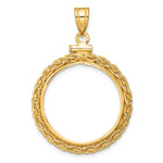 將圖片載入圖庫檢視器 14K Yellow Gold 21.6 mm Coin Bezel Holder Pendant Charm Wheat Chain US $5 Dollar Liberty Indian Statue of Liberty Bald Eagle Congressional Screw Top
