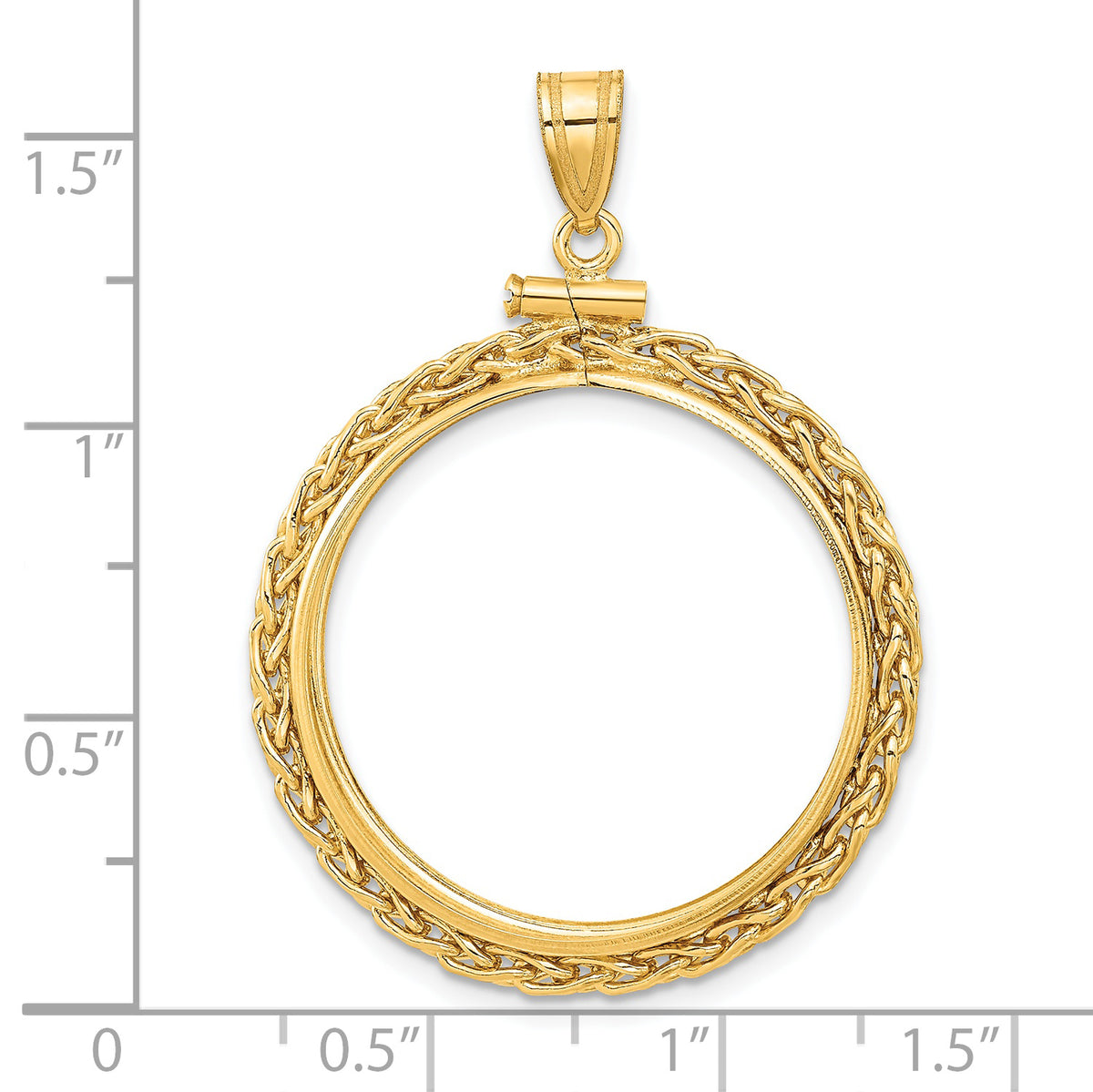 14K Yellow Gold 25 mm Coin Bezel Holder Pendant Charm Wheat Chain 1/2 oz Maple Leaf Australian Nugget Kangaroo Koala Screw Top