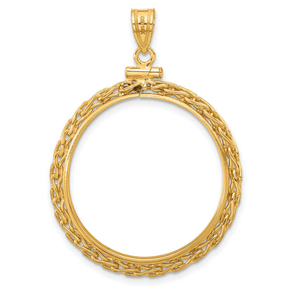 14K Yellow Gold 27 mm Coin Bezel Holder Pendant Charm Wheat Chain 1/2 oz American Eagle Panda US $10 Dollar Liberty Indian Screw Top