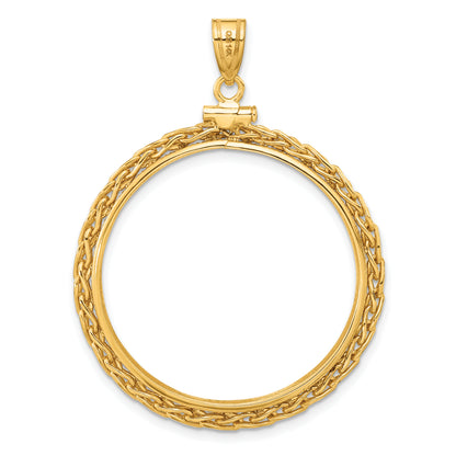 14K Yellow Gold 30 mm Coin Bezel Holder Pendant Charm Wheat Chain 1 oz Maple Leaf 1/2 oz Cat Screw Top