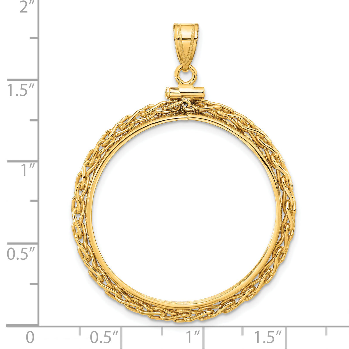 14K Yellow Gold 30 mm Coin Bezel Holder Pendant Charm Wheat Chain 1 oz Maple Leaf 1/2 oz Cat Screw Top